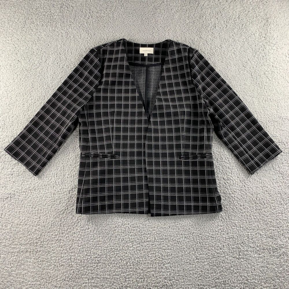 NEW Skies Are Blue Blazer Womens XL Black Plaid Coat Jacket Open Front Rayon